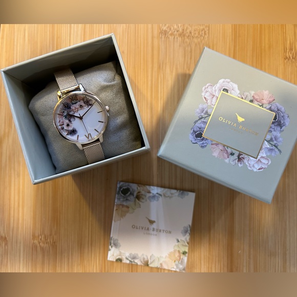 Olivia Burton WaterColor Florals Watch With 34mm White Floral Face & MeshBracele - Picture 8 of 8